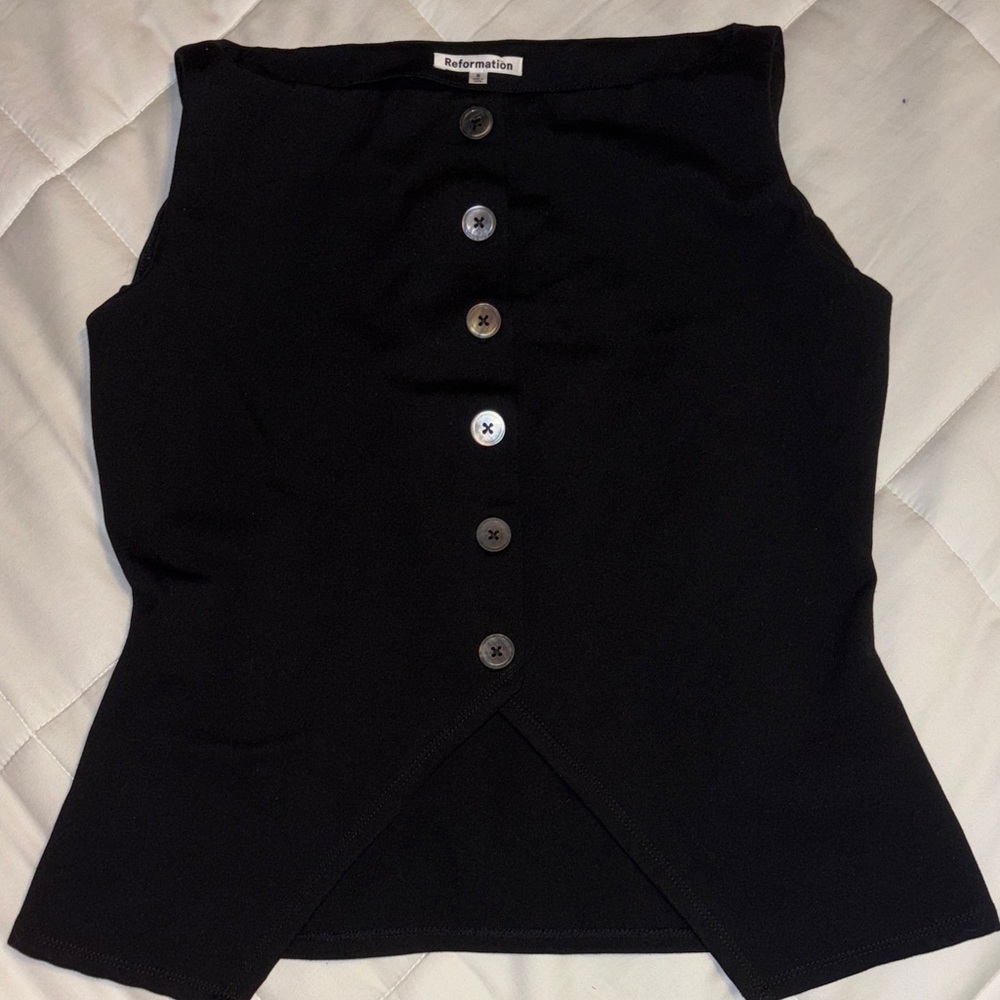Reformation Black Sleeveless Button-Down Top (Liliana Vest)